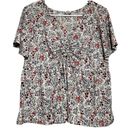 Paper Crane Lazy Sundays  Blouse Flutter Short Sleeve V-Neck Ruched Bust Floral M Photo 0