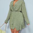 Pretty Little Thing  Plus Size 26 Crinkle Satin Green Wrap Dress Mini Lined Sexy Photo 12