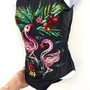 One Piece Y2K Michael Simon Black  Swimsuit with Sequin Flamingos Glitter Bling S Photo 2