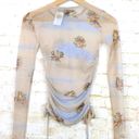 Hot Topic  Cherub Clouds Print Mesh Top Womens S Ivory Long Sleeve Ruching 90s Photo 10