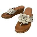 Krass&co Born Miko Leather Flower Wedge Cork Sandals Platform Flip Flops Floral Summer  Photo 0