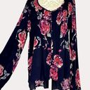 Shyanne  Smocked Boho High Low Swing Top Blouse Floral Black Pink L bv Photo 1