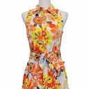 W By Worth Women's  Sz 8 Floral Mod Top Sleeveless Colared Belted Button Blouse Photo 0