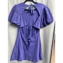 Free People  Mini Dress Women's XS Blue Eyelet Lace up Cut out Puff Sleeve B71 Photo 4