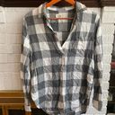 Marine layer Clara LS Relaxed Popover Heather Grey Cream Buffalo Check Shirt M Photo 1