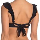 Robin Piccone  Women's Ava Ruffle Self-Tie Black Summer Bikini Top Size Large Photo 1