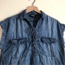 Nine West  Jeans Chambray Soft Denim Cap Sleeves Tie Collar Western Blouse Top Photo 1