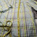 Christopher & Banks  Shirt Women's Large Blue Lime Gray White Plaid Button Up Photo 10