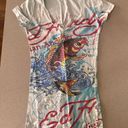 Ed Hardy Women’s  Graphic Tshirt Blue With Koi Fish - Slim Fit Size XS Photo 0