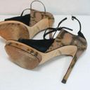 Brian Atwood B  Black Patent Suede Gold Crocodile Heels Open-Toe Sandals sz 8 Photo 0