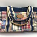 Tommy Hilfiger  Vintage Blue Canvas Denim Plaid Tote Bag Photo 0