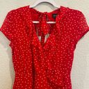 Bardot  x Revolve Red and White Polka Dot Ruffle Mini Faux Wrap Dress Tie Back Photo 7