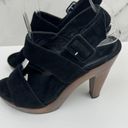 Loeffler Randall  Women's Suede Platform Wooden Heel Sandals Black Size 7 Photo 4