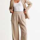 Abercrombie & Fitch Large Linen Ultra Wide Leg Pants Beige Tan Sand Elastic Photo 0