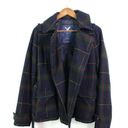 American Eagle  Plaid Double Breasted Pea Coat Navy M Photo 4