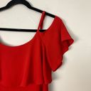 Bobeau  Red Cold Shoulder Ruffle Top Blouse Adjustable Shoulder Straps Size Small Photo 2