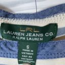 Lauren Jeans LRL Shirt Women's Small Ivory Striped Cotton Short Sleeves Top Size 4 Photo 2