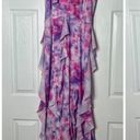 Pretty Little Thing Pink Tie Dye Cold Shoulder Ruffle Detail Maxi Dress 12 Large Photo 3