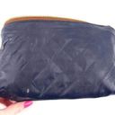 Tory Burch  Women's Quilted Top Zip Purse Cosmetic Bag Navy Blue Tan Size Large Photo 3