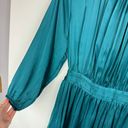 ZARA NWT  Satin Effect Mini Dress Sz Small Teal Blue Pleated Tie Back Photo 7