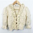 ZARA  NWOT Ruffled Floral Gem Button Down Knit Cardigan Sweater in Ivory Cream Photo 0