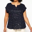 The Moon Full Maternity Reece Mixed Material Top Navy Copper Dot 2X NWT StitchFix Photo 0
