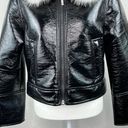 Unreal Fur Wet Look Aviator Biker Jacket Faux Leather & Fur Black Size Small NWT Photo 6