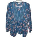 Style & Co  Womens Blue Long Sleeve Paisley Print Peasant Oversized Blouse Small Photo 0