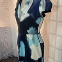 Betsey Johnson  blue tone abstract scuba feel cap sleeve sheath dress size 10 Photo 2