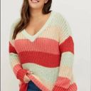 Torrid  Striped Longline Open Knit Women Plus Size 2X Neutral Tunic VNeck Sweater Photo 5