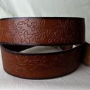 American Eagle  Floral Tooled Leather Belt Brown Black Brass Tone Buckle Small Photo 2