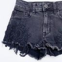 American Eagle  Super Super Stretch Hi-Rise Shortie Black Denim Crochet Size 00 Photo 3