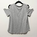 Jessica Simpson  Light Gray Cold Shoulder Western Desert Graphic T Shirt Size M Photo 1