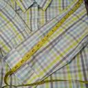 Christopher & Banks  Shirt Women's Large Blue Lime Gray White Plaid Button Up Photo 11