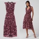 Whistles • Pitti Print Double Strap Dress midi floral maroon chiffon ruffle boho Size 4 Photo 1