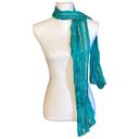 Oscar de la Renta Vintage  Silk Turquoise Scarf With Gold Metallic Thread Photo 3