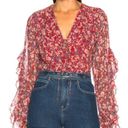 Blossom Revolve NICHOLAS Red Silk  Ditsy Micro Floral Ruffle Blouse Photo 7