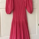 Harper RHODE  Smocked Off Shoulder Puff Sleeve Hot Pink Midi Dress Gauze Cotton Photo 10