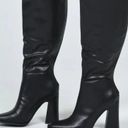 Princess Polly Keely Matte Black Faux Leather Knee High Heeled Boots 7 Photo 1