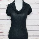 POOF! Charcoal Gray Cowl Neck Short Sleeve Knit Tunic Sweater Top Size Medium Photo 7