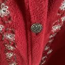 L.L.Bean Vintage  button up fleece cardigan red embroidered flower fair isle xl Photo 5