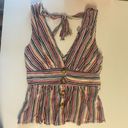 FAVLUX  Multicolor Stripe Button Down Peplum Tank Top Photo 4