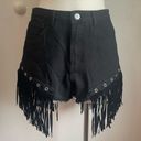 Fantastic Fawn  Nwt grommet eyelet fringe hem black denim shorts size small Photo 2