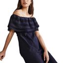 Boden USA Boden Ruffle Navy Blue Off Shoulder Dress Relaxed Fit 6 Tall Boho Photo 1