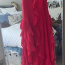 Pretty Little Thing Red Chiffon Frill Detail Plunge Dress  Photo 2