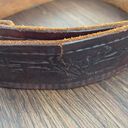 Vintage brown tooled leather western brass clasp belt Photo 4