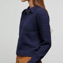 ONIA NWT  Navy Blue Waffle Knit Long Sleeve Shirt Polo Collar Sweater Comfy sz L Photo 3