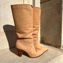 Dingo Vintage  80s high heeled suede yellow tan leather braid detail boots Photo 2