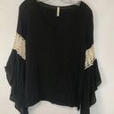 Elan  Womens Blouse Bell Sleeves Perforated Black Small Photo 0