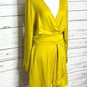 Nasty Gal  Chartreuse Satin Long Sleeve Draped Mini Dress Size 8 Medium Photo 3